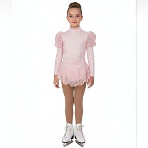 Gilda Marx VTG High Neck Velvet Lace Keyhole Pink Leotard Skate Dress Girls 8/10